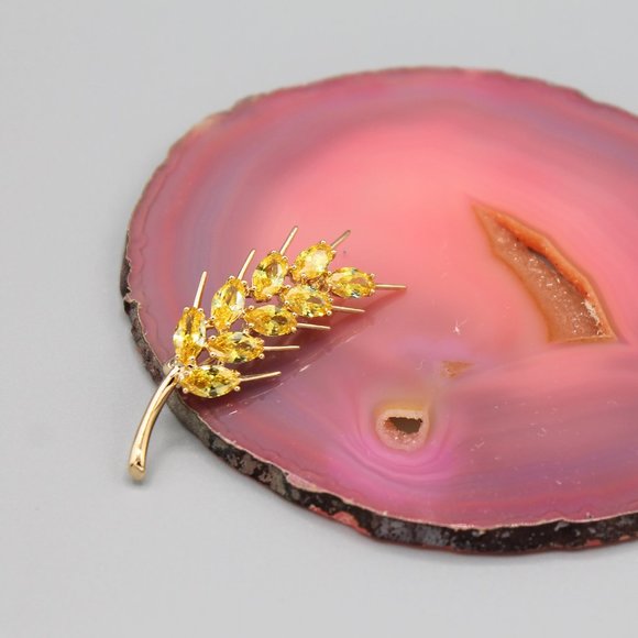 Golden wheat nature large gold yellow pin brooch - Picture 2 of 6